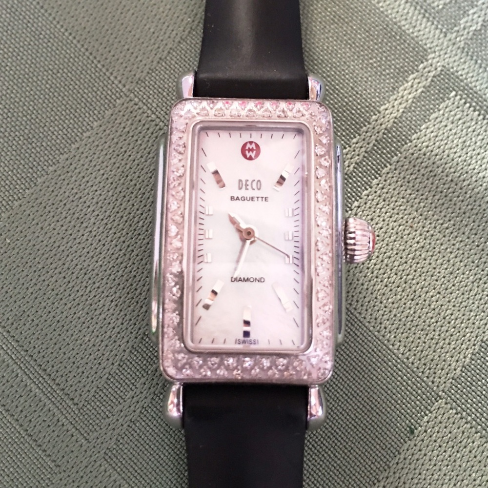 Michele Diamond Deco Watch + 3 Auth Michele Bands